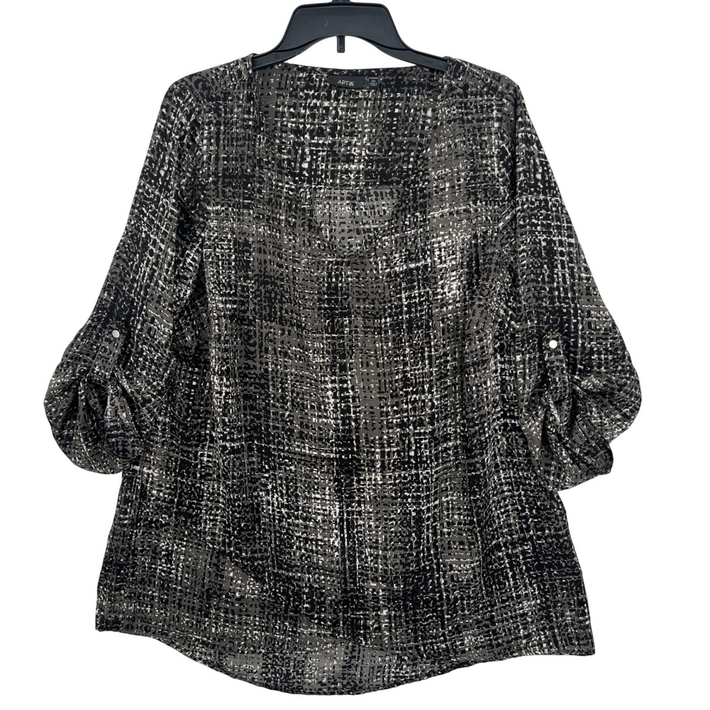 APT‎ 9 Geometric Print Tunic Blouse Roll Tab Sleeve Flowy Size 0X (14-16W)